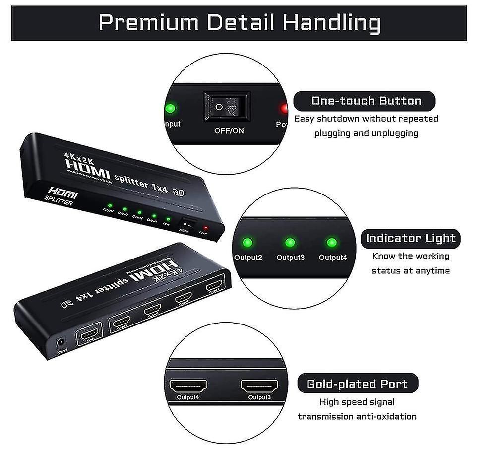 1x4 Hdmi Splitter, UHD 4Kx2K 3D