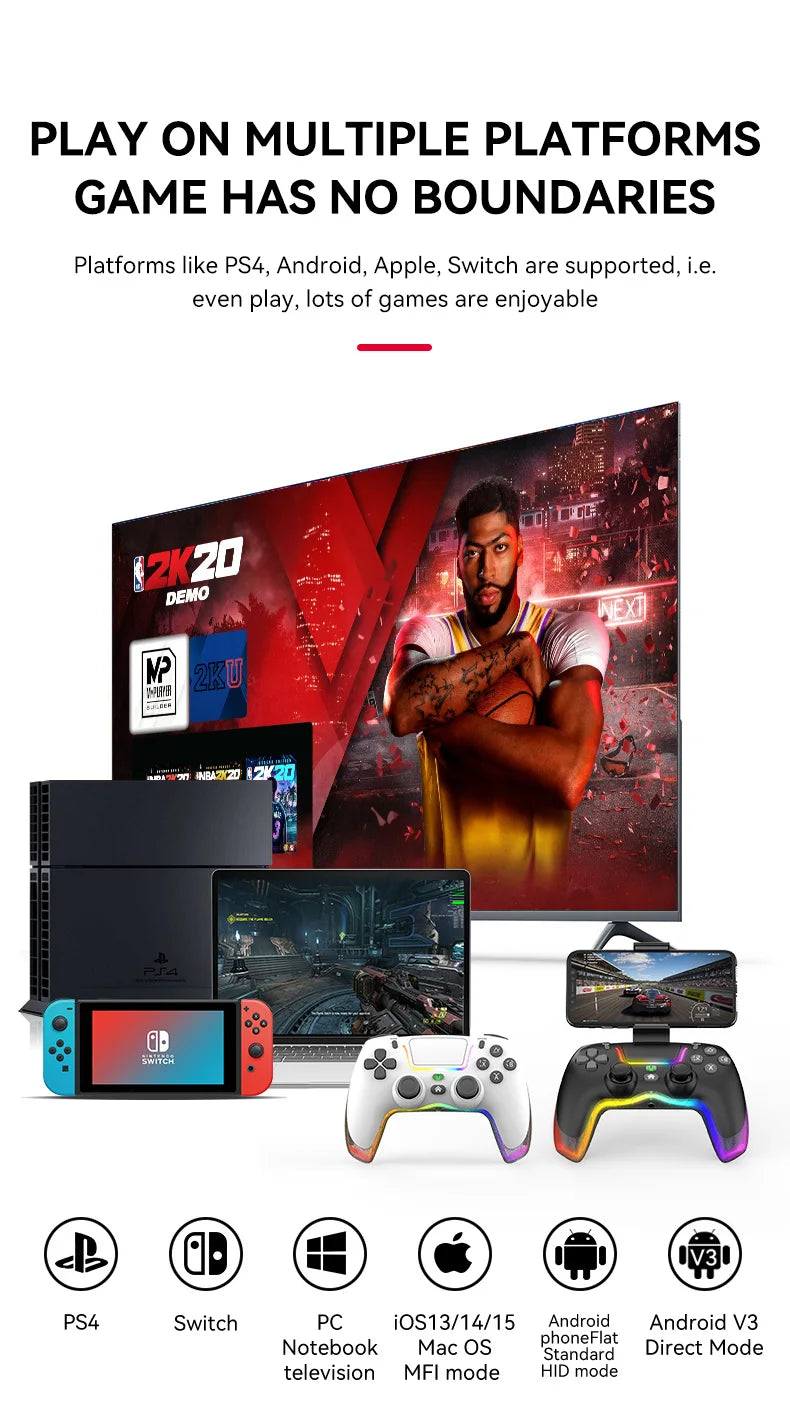 P07 Wireless Joystick For PS4/Switch/IOS/Android/PC RGB Gaming Controller