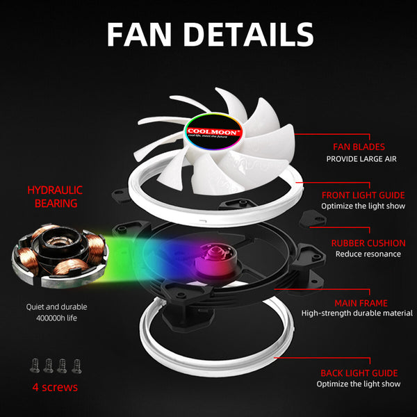 COOLMOON 120mm PC Cooler Cooling Fan RGB LED Multicolor-mode Quiet Chassis Fan