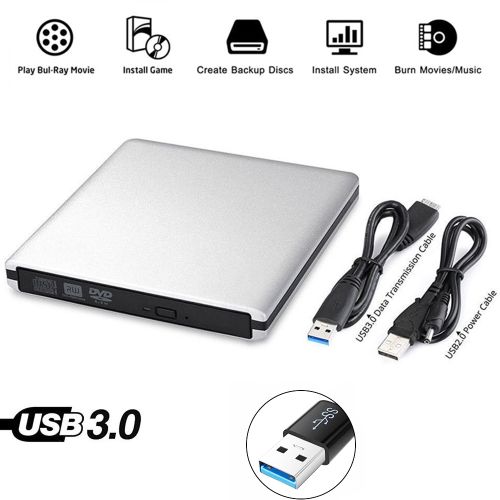 USB 3.0 External DVD Player 8X DVD-ROM Combo Reader 24X CD-R Burner Slim Optical Drive Silver