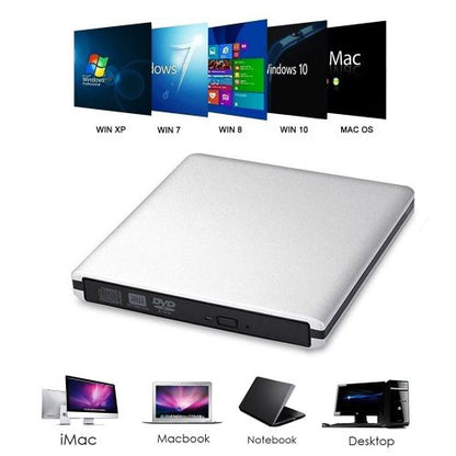 USB 3.0 External DVD Player 8X DVD-ROM Combo Reader 24X CD-R Burner Slim Optical Drive Silver