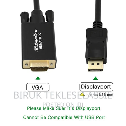 Display Port to VGA CABLE - 1.8 meters