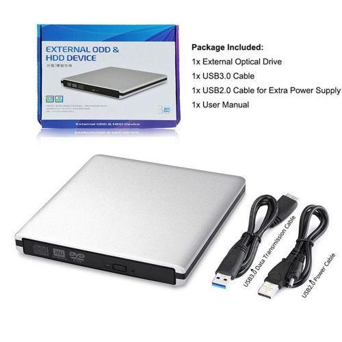 USB 3.0 External DVD Player 8X DVD-ROM Combo Reader 24X CD-R Burner Slim Optical Drive Silver