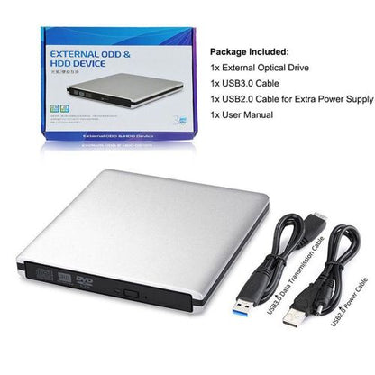 USB 3.0 External DVD Player 8X DVD-ROM Combo Reader 24X CD-R Burner Slim Optical Drive Silver