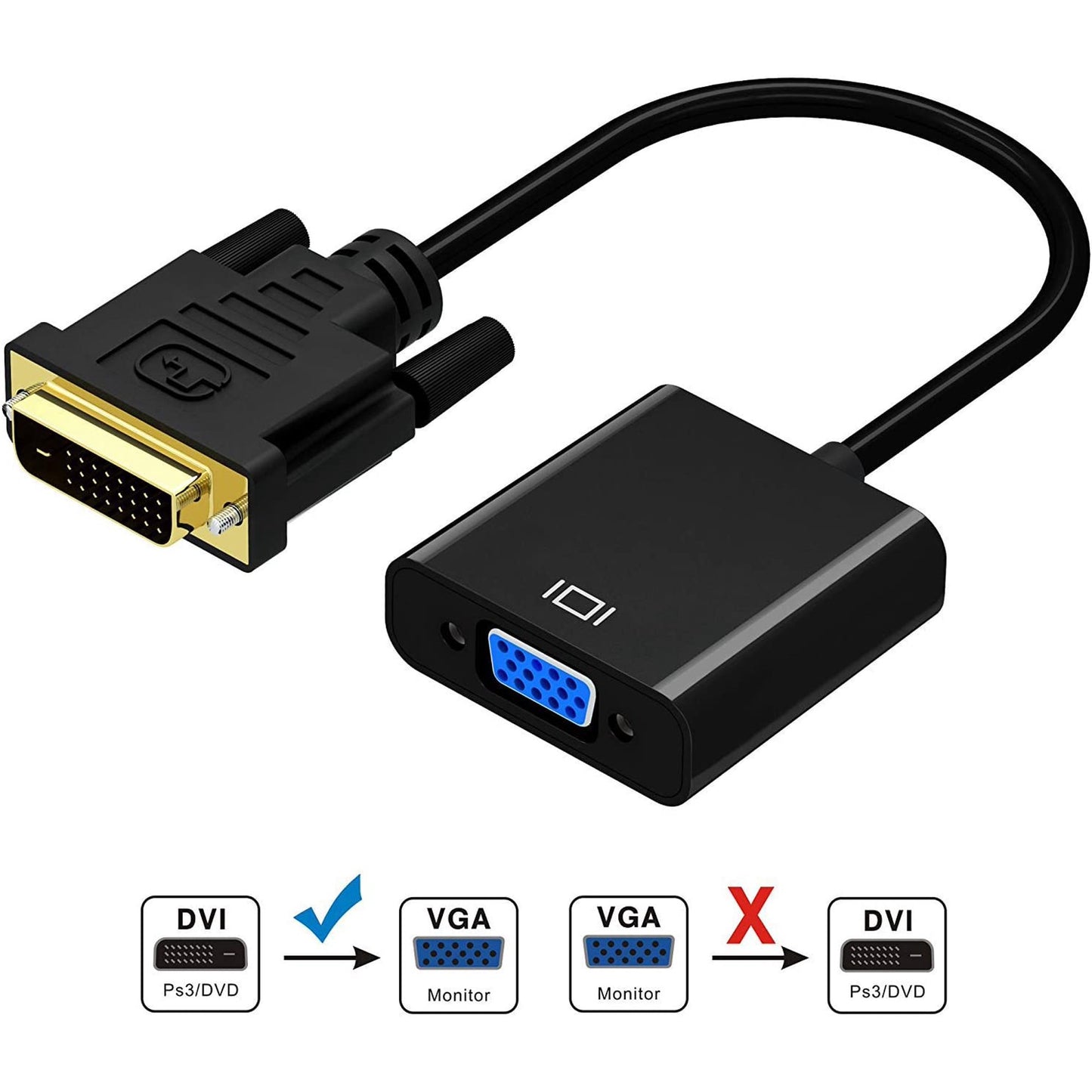 DVI to VGA Adapter, DVI 24+1 DVI-D Dual Link to VGA