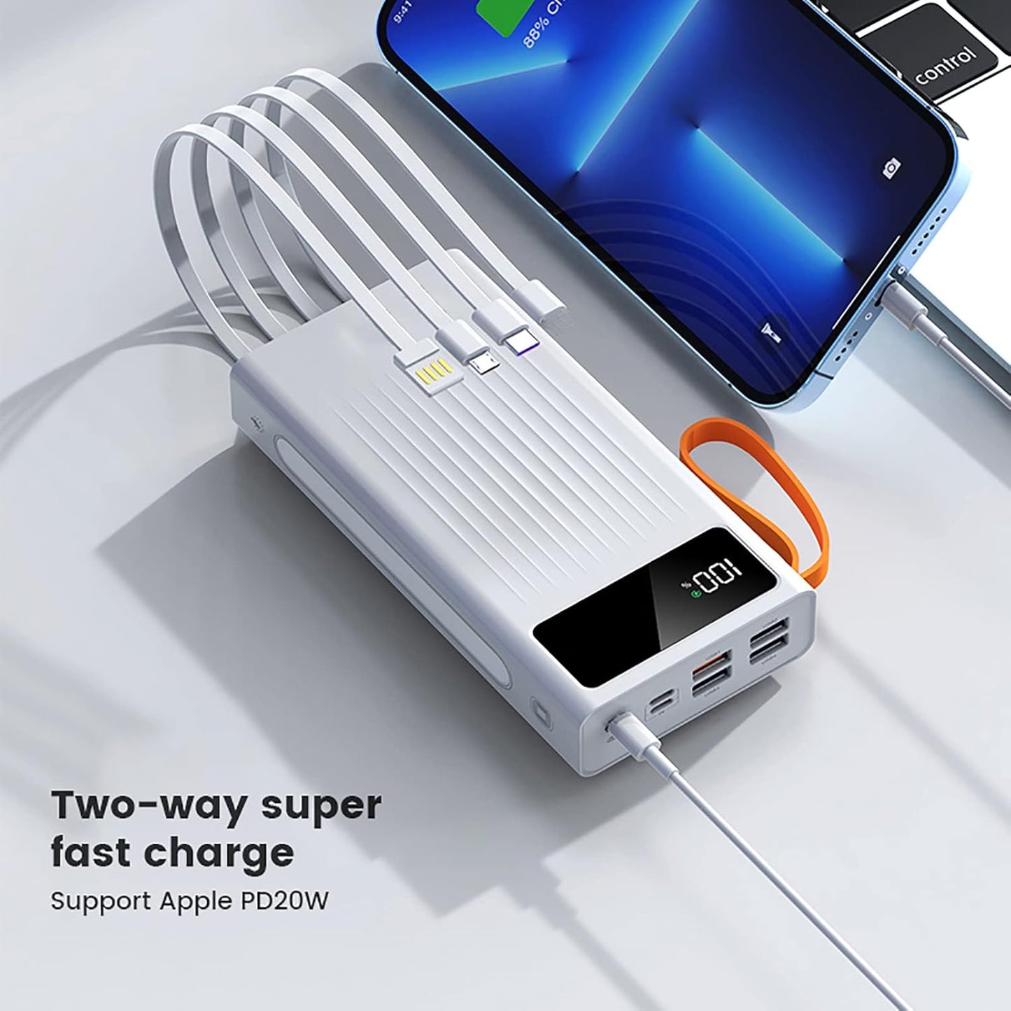100W 20000mAh Fast Charge Power Bank 4 In & 4 Output Cables