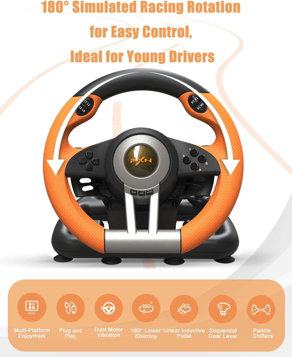 PXN USB Racing Gaming Steering Wheel And Gear, Pedal Set - PXN-V3 pro