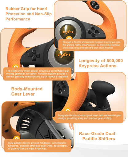 PXN USB Racing Gaming Steering Wheel And Gear, Pedal Set - PXN-V3 pro