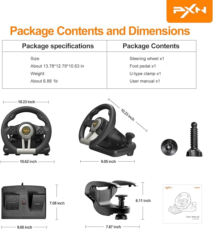 PXN USB Racing Gaming Steering Wheel And Gear, Pedal Set - PXN-V3 pro