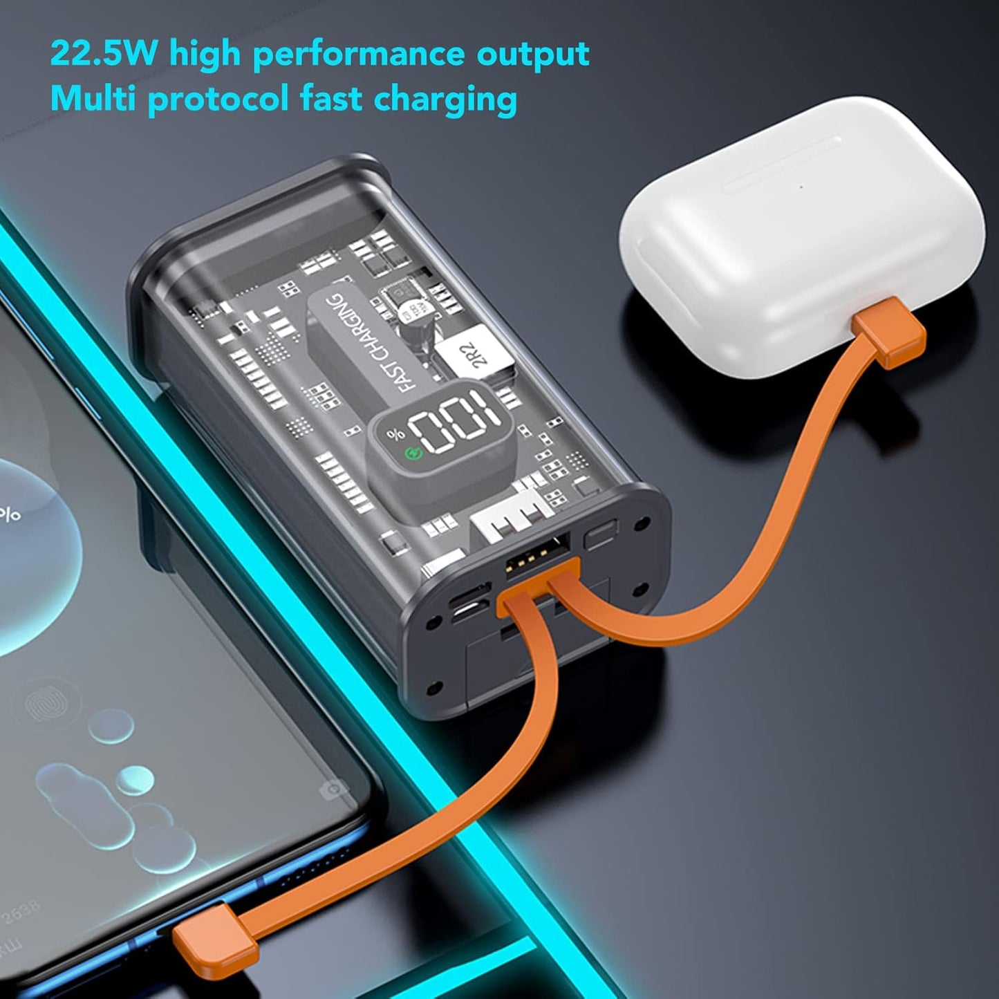 Mecha style Fast Charging Power Bank, USB C Power Bank 22.5W for Outdoor