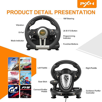 PXN USB Racing Gaming Steering Wheel And Gear, Pedal Set - PXN-V3 pro
