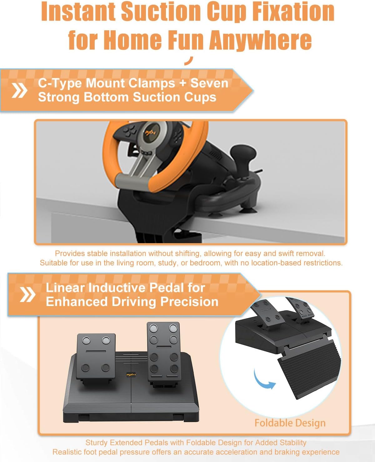 PXN USB Racing Gaming Steering Wheel And Gear, Pedal Set - PXN-V3 pro