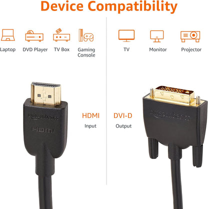 HDMI-A to DVI (Male) Adapter Cable, Bi-Directional 1080P, Gold-Plated, 1.8 m