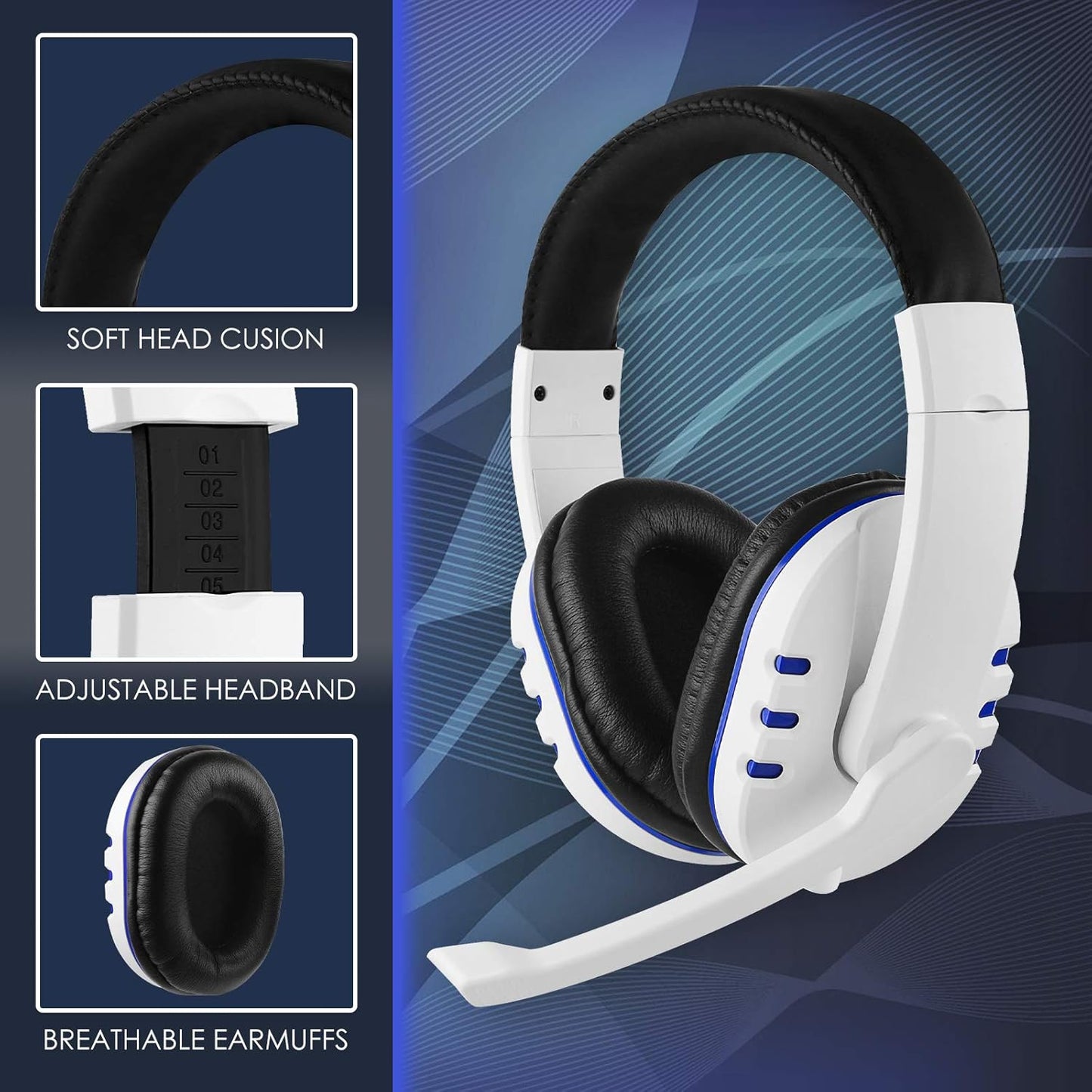 Gaming Headset with Adjustable Mic for PS5