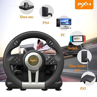 PXN USB Racing Gaming Steering Wheel And Gear, Pedal Set - PXN-V3 pro