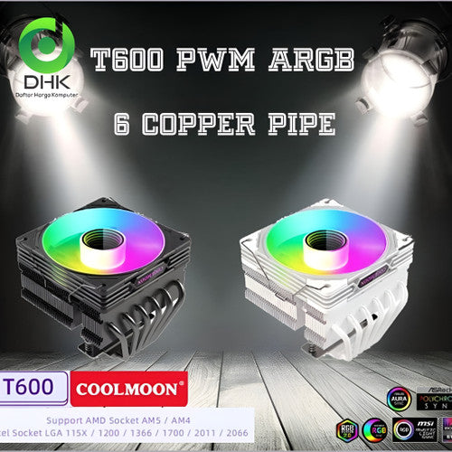 COOLMOON ARGB Sync Strong Wind 6 Heat Pipes 120mm Gaming CPU Cooler-T600