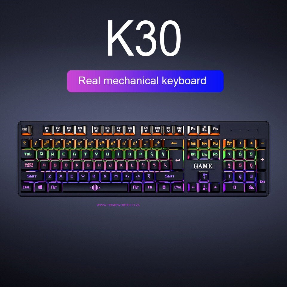 K30 USB Wired Gaming Mechanical Keyboard 104 Keys NKRO Luminous Blue Switch RGB Backlit Keyboard