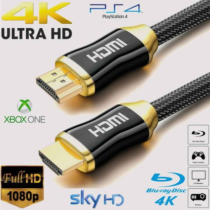 HDMI 4K Cable Gold Plated V2.0 Nylon Braided Long Lead 2160p 3D HDTV UHD