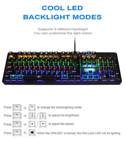 K30 USB Wired Gaming Mechanical Keyboard 104 Keys NKRO Luminous Blue Switch RGB Backlit Keyboard