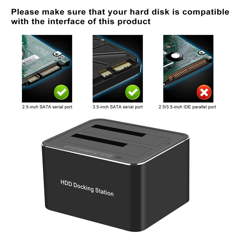 USB 3.0 to Dual SATA Hard Drive Dock Station for 2.5/3.5 Inches HDD SSD