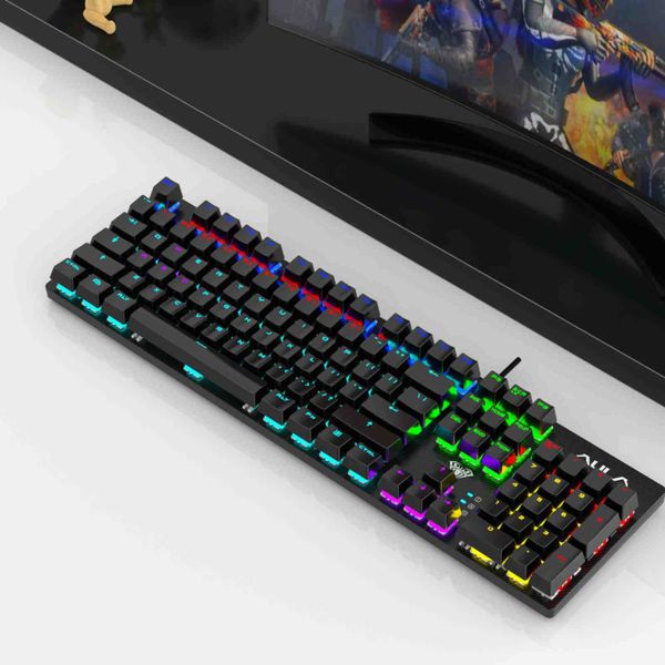 AULA Mechanical Keyboard Wired Backlit Gaming Keyboard Blue Switch-S2022 - Black AULA